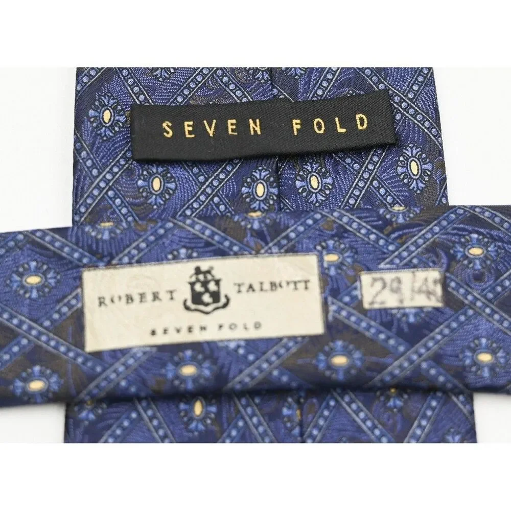 Robert Talbott Seven Fold Silk Tie Blue Geometric Diamond Floral Hand Sewn Italy